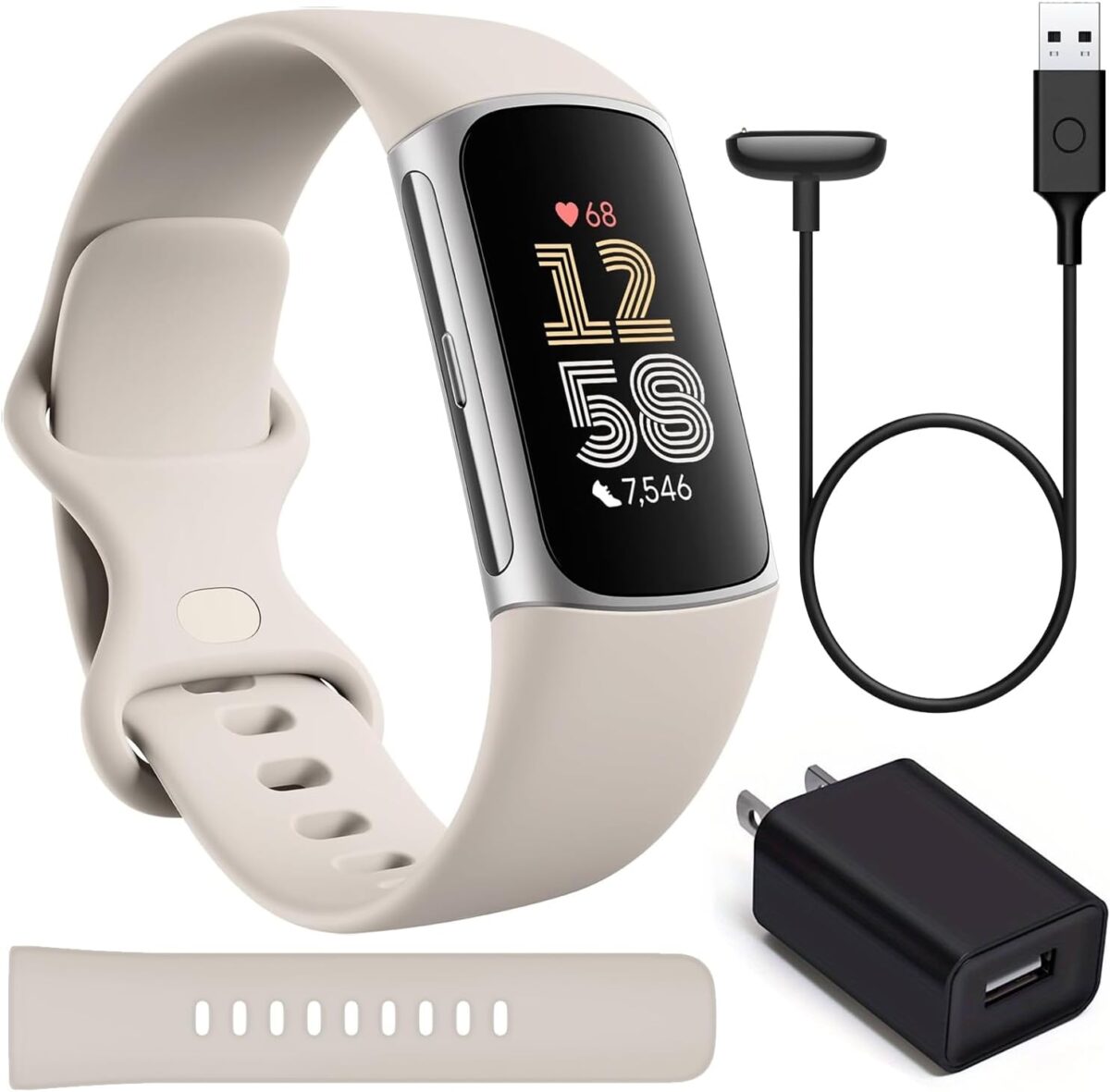Fitbit Charge 6 OLED Wristband Activity Tracker porcelain/aluminium silver - Image 1