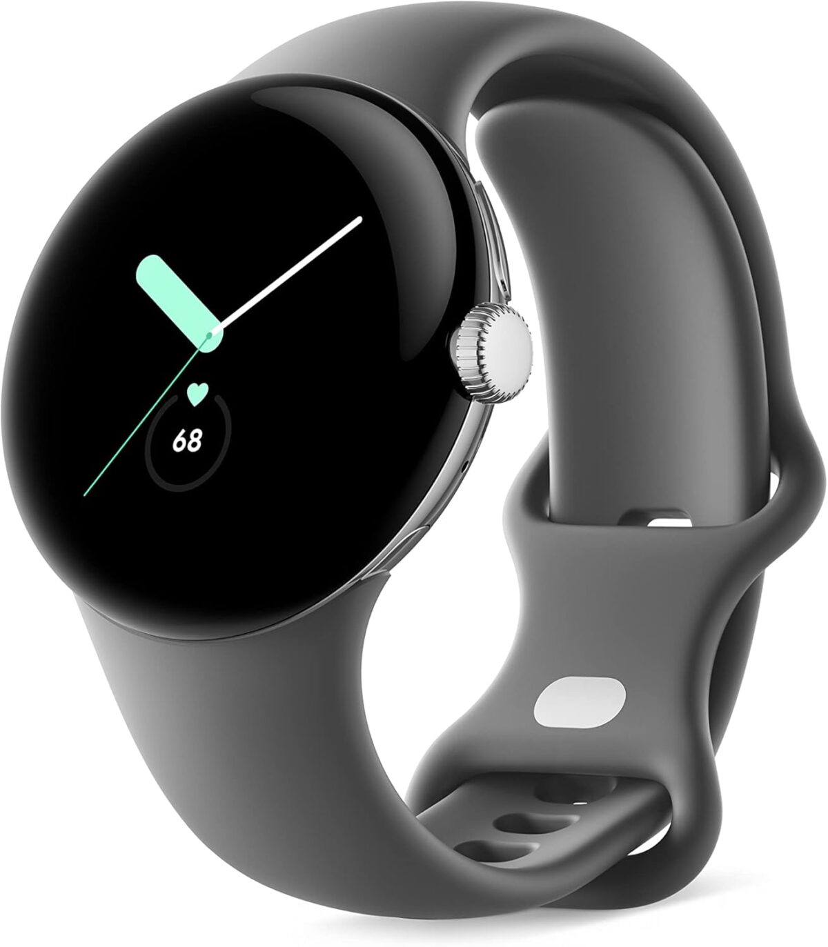 Google Pixel Watch polished silver stainless steel 41mm charcoal active band - Image 1