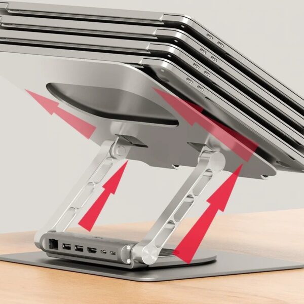 Adjustable laptop stand + USB-C HDMI hub Unitek D1109B01 PD 100W