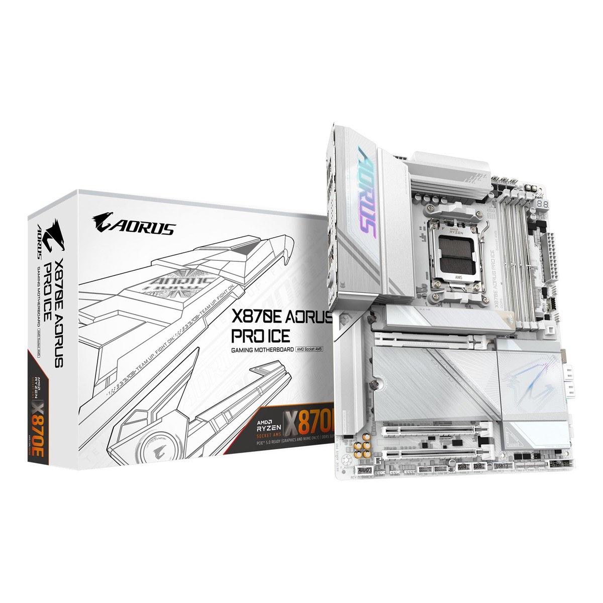 59985-1.jpg GIGABYTE 蜎 AORUS PRO ICE Motherboard - supporte AMD Ryzen 退 processeurs 16+2+2 phases VRM numérique jusqu'à 耀MHz DDR5 (OC) 3xPCIe 5.0 + 1xPCIe 4.0 Wi-Fi 7 2.5GbE LAN USB 4 – Image 1