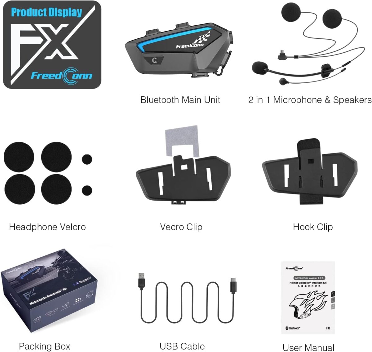 FreenConn FX Pro V2 EU Mesh Motorcycle Intercom Black - Image 3