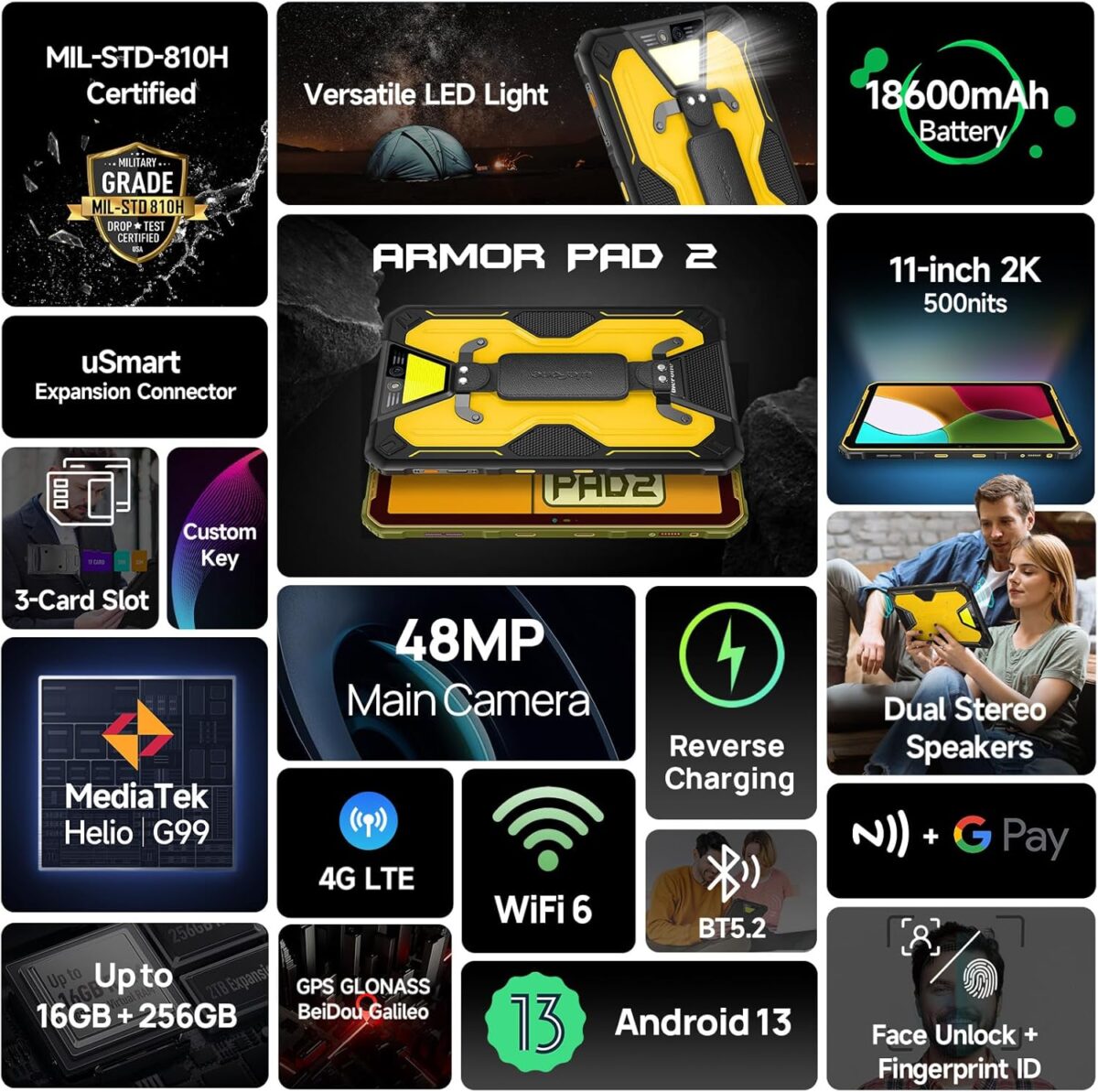 Ulefone Armor Pad 2 8+256GB LTE 11" Yellow - Image 3
